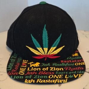 Rasta Vibes‎ Black Hat with Embroidered Leaf